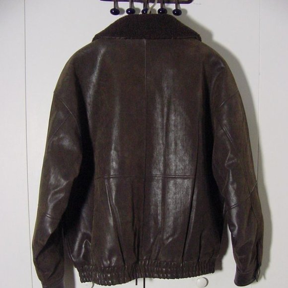 Vtg Mountain Man Brown Faux Leather Bomber Jacket Sz XL